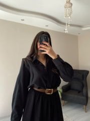 Siyah Oversize Premium Vatkalı Gömlek