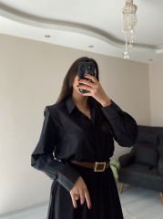 Siyah Oversize Premium Vatkalı Gömlek