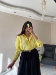 Sarı Oversize Premium Vatkalı Gömlek