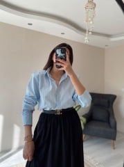 Mavi Oversize Premium Vatkalı Gömlek