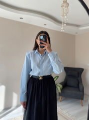 Mavi Oversize Premium Vatkalı Gömlek