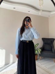 Mavi Oversize Premium Vatkalı Gömlek