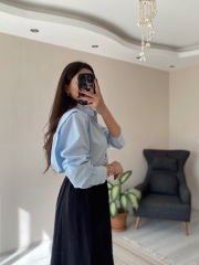 Mavi Oversize Premium Vatkalı Gömlek