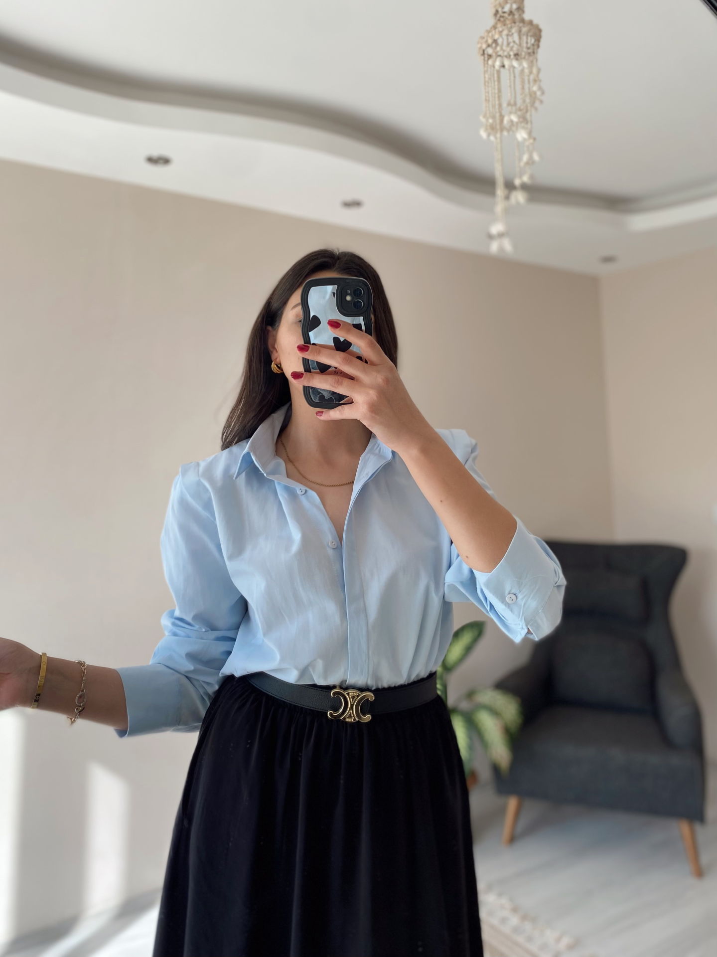 Mavi Oversize Premium Vatkalı Gömlek