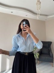 Mavi Oversize Premium Vatkalı Gömlek