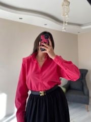 Pembe Oversize Premium Vatkalı Gömlek