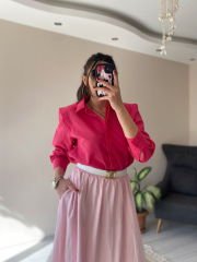 Pembe Oversize Premium Vatkalı Gömlek