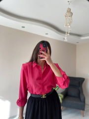 Pembe Oversize Premium Vatkalı Gömlek