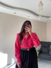 Pembe Oversize Premium Vatkalı Gömlek