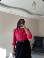 Pembe Oversize Premium Vatkalı Gömlek