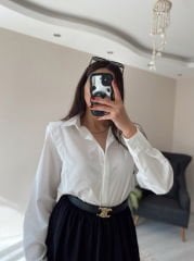 Beyaz Oversize Premium Vatkalı Gömlek