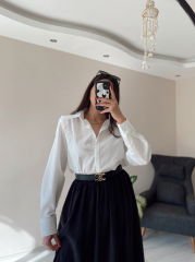 Beyaz Oversize Premium Vatkalı Gömlek