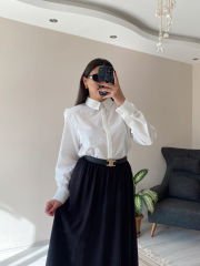 Beyaz Oversize Premium Vatkalı Gömlek