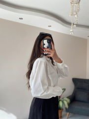 Beyaz Oversize Premium Vatkalı Gömlek