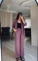Mor Keten Gömlek Palazzo Pantolon Takım