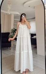 Gofre Keten Kumaş Fistolu Elbise