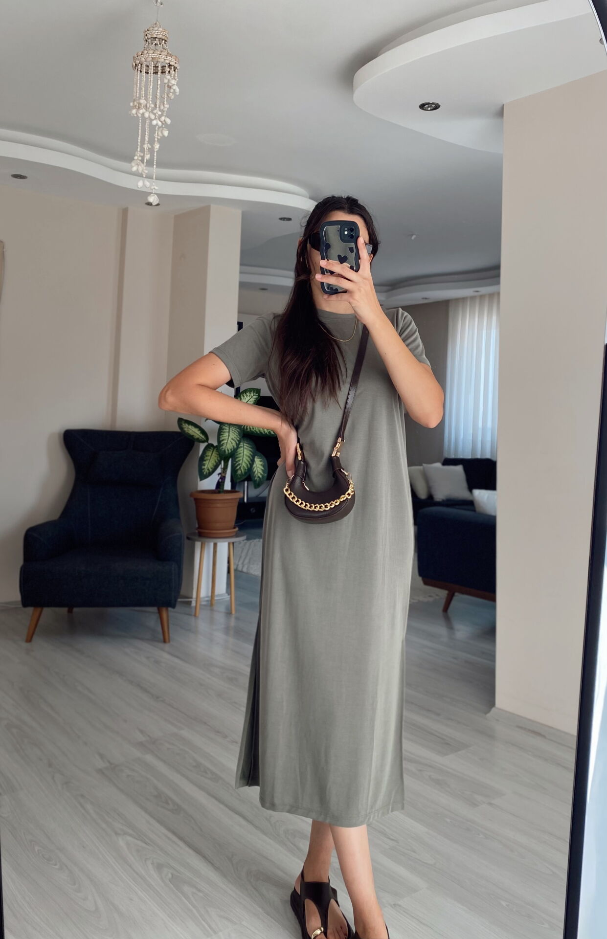 Haki Oysh Modal Kumaş Bisiklet Yaka Elbise