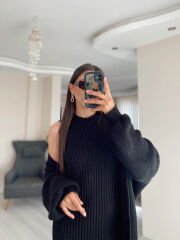 Siyah Maxi Elbise Hırka Triko Takım