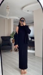 Siyah Maxi Elbise Hırka Triko Takım