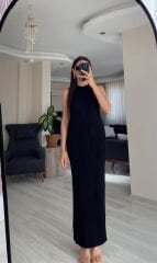 Siyah Maxi Elbise Hırka Triko Takım