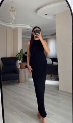 Siyah Maxi Elbise Hırka Triko Takım