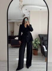 Blazer Ceket & Palazzo Pantolon İkili Takım