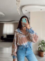 Brshk Batik Desen Fermuarlı Kapüşonlu Hırka