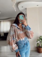 Brshk Batik Desen Fermuarlı Kapüşonlu Hırka