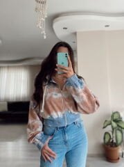 Brshk Batik Desen Fermuarlı Kapüşonlu Hırka