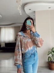 Brshk Batik Desen Fermuarlı Kapüşonlu Hırka