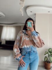 Brshk Batik Desen Fermuarlı Kapüşonlu Hırka