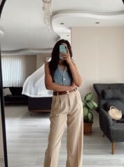 Vizon Kumaş Palazzo Pantolon