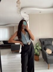 Siyah Kumaş Palazzo Pantolon