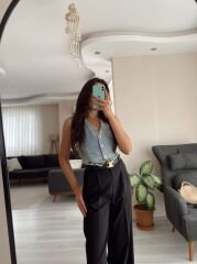 Siyah Kumaş Palazzo Pantolon