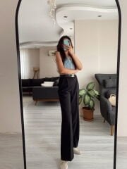 Siyah Kumaş Palazzo Pantolon