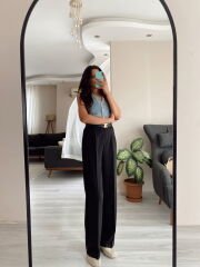 Siyah Kumaş Palazzo Pantolon