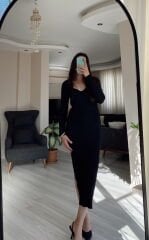 Siyah Maxi Triko Elbise