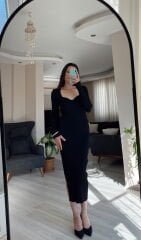 Siyah Maxi Triko Elbise