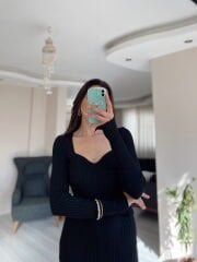 Siyah Maxi Triko Elbise