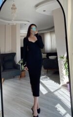 Siyah Maxi Triko Elbise