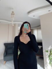 Siyah Maxi Triko Elbise