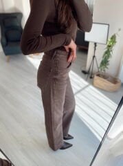 Kahverengi Yıkamalı Straight Jean