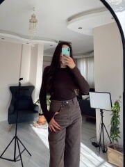 Kahverengi Yıkamalı Straight Jean