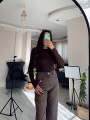 Kahverengi Yıkamalı Straight Jean