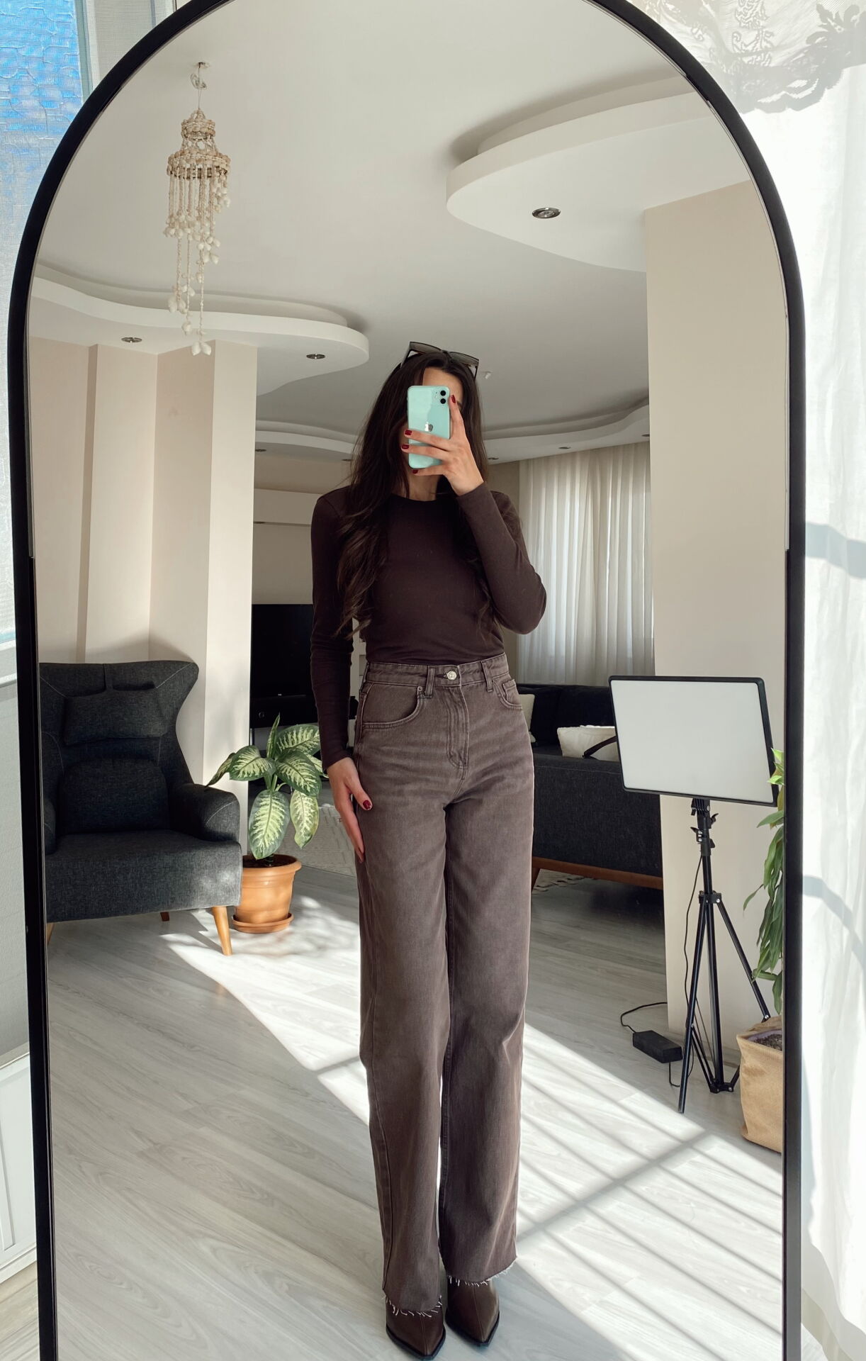 Kahverengi Yıkamalı Straight Jean