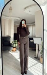 Kahverengi Yıkamalı Straight Jean