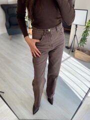 Kahverengi Yıkamalı Straight Jean