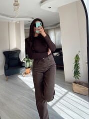 Kahverengi Yıkamalı Straight Jean