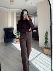 Kahverengi Yıkamalı Straight Jean