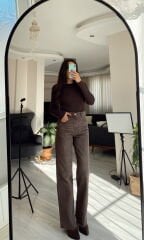 Kahverengi Yıkamalı Straight Jean